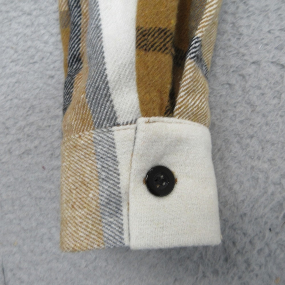 Plaid Oversized Shacket Women M Tan White Flannel Shirt Jacket Pockets Automet - Picture 8 of 16